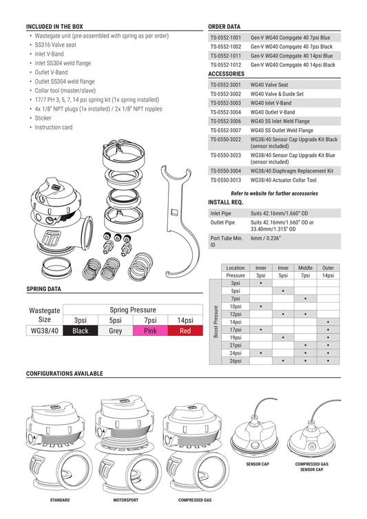 Válvula de Descarga Externa Turbosmart TS-0552-1011 WG40 GenV Compgate 40 14psi
