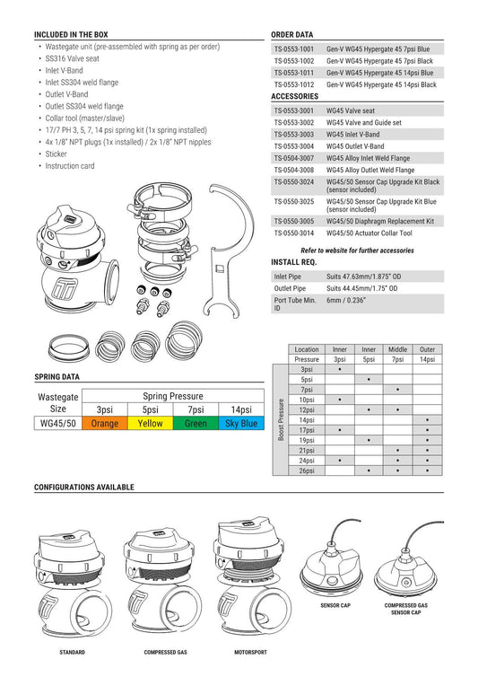 Válvula de Descarga Externa Turbosmart WG45CG GenV Hypergate 45 5psi Gas Comprimido Negro