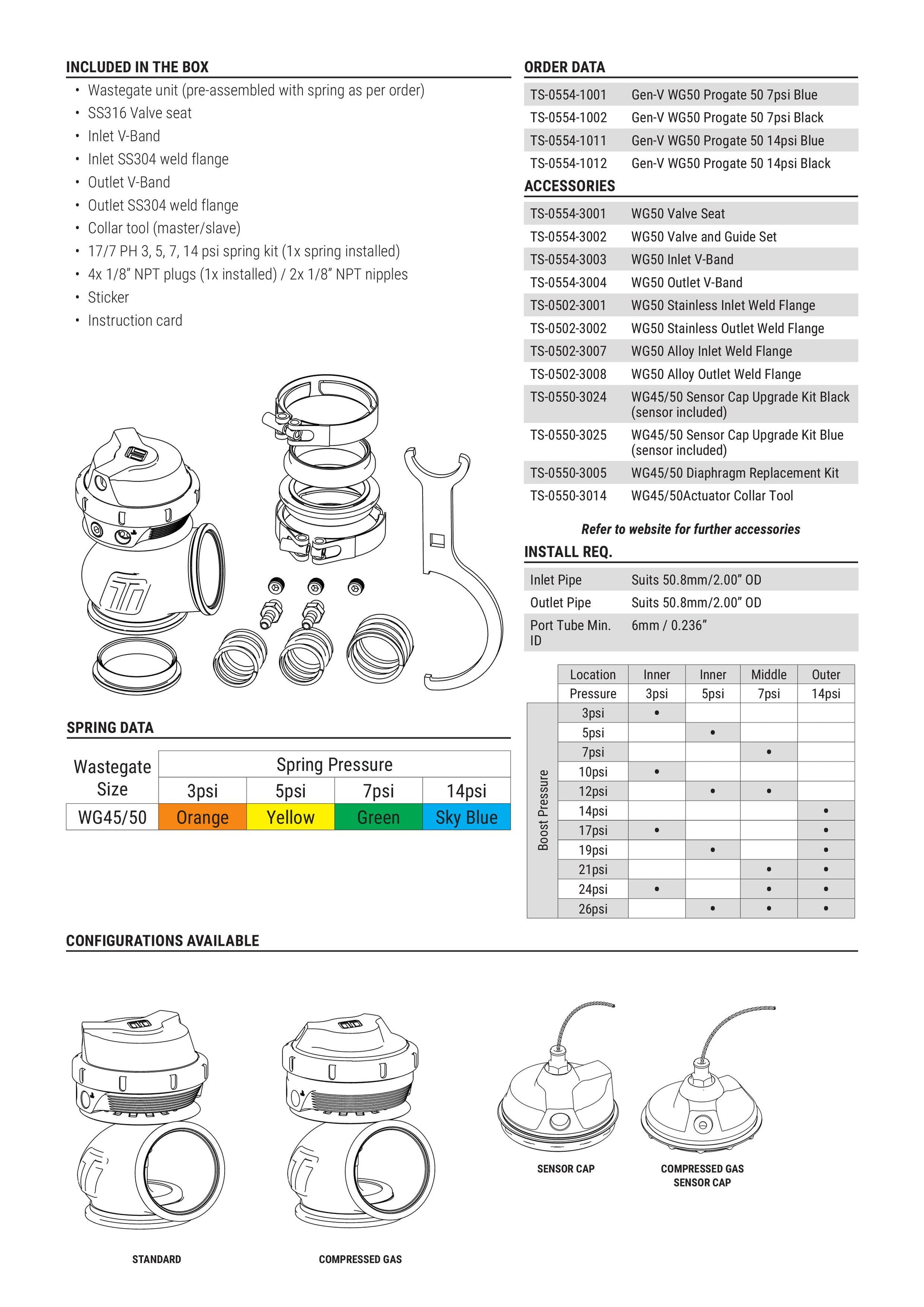 Válvula de Descarga Externa Turbosmart WG50CG GenV Progate 50 5psi Gas Comprimido Azul - Imagen 3