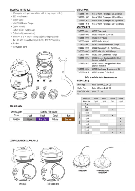 Válvula de Descarga Externa Turbosmart WG60 GenV Powergate 60 7psi Negra