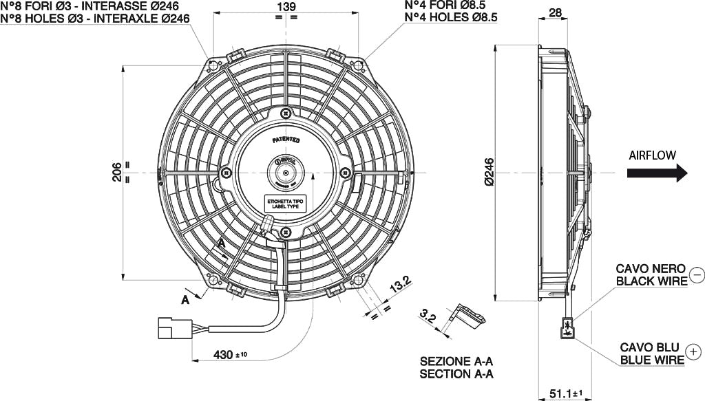 Electroventilador de Aspiración Axial SPAL 12V VA07-AP7/C-31A (225 mm) - Imagen 2