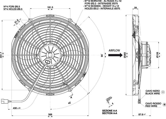 Electroventilador de Aspiración SPAL 12V VA08-AP71/LL-53A (350 mm)