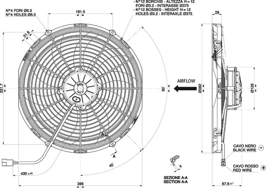 Electroventilador de Aspiración Spal 12V VA08-AP71/LL-53S (350mm)