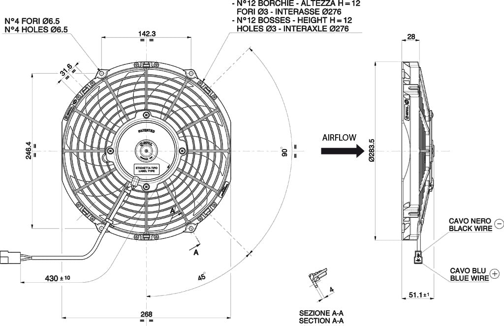 Electroventilador de Aspiración Axial SPAL 12V VA11-AP7/C-57A (255 mm)
