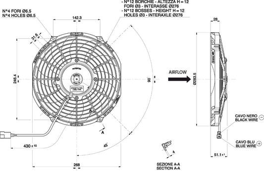 Electroventilador de Aspiración Axial SPAL 12V VA11-AP7/C-57A (255 mm)