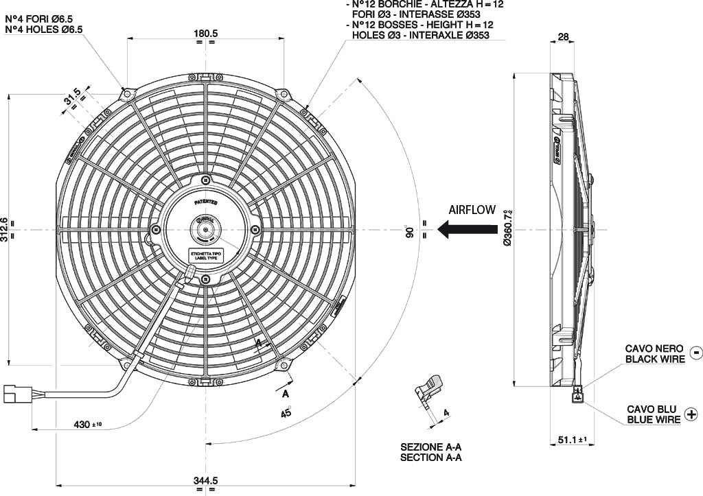 Electroventilador de Aspiración Spal 12V VA13-AP9/C-35S (330mm) - Imagen 2