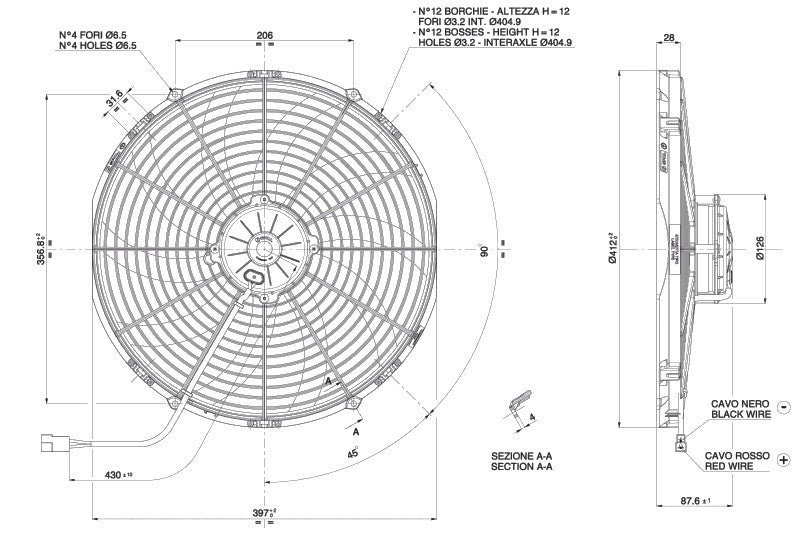 Electroventilador de Aspiración SPAL 12V VA18-AP71/LL-59A BT KS (385 mm) - Imagen 2