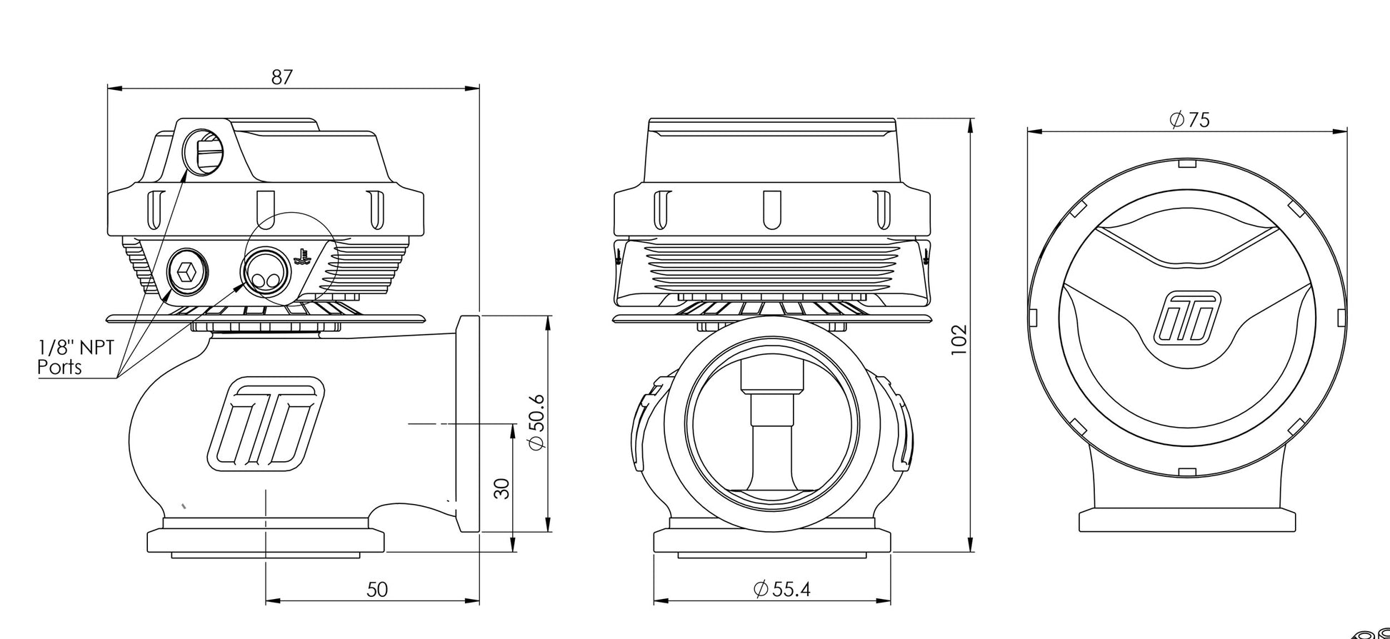 Válvula de Descarga Externa Turbosmart TS-0552-1014 WG40 GenV Compgate 40 14psi - Imagen 4