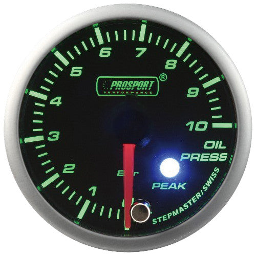 Indicador Presión Aceite Prosport Stepper Motor Peak Series 52mm Verde