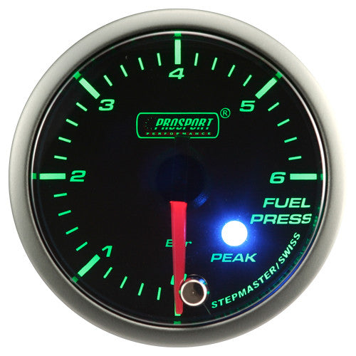Indicador Presión Combustible Prosport Stepper Motor Peak Series 52mm Verde